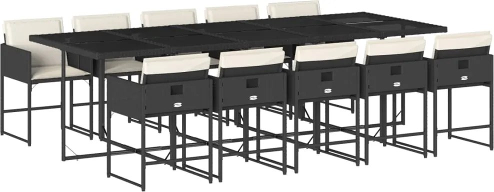 vidaXL Set mobilier de exterior cu perne, 11 piese, negru, poliratan