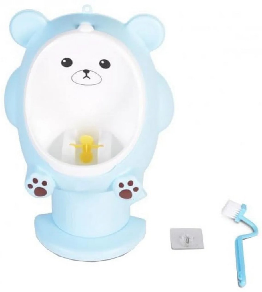Olita copii tip Pisoar NOVOKIDSª Fuzzy Bear, Cu morisca, Vas detasabil, Atasabila la peretele baii, Model Ursulet , Albastru