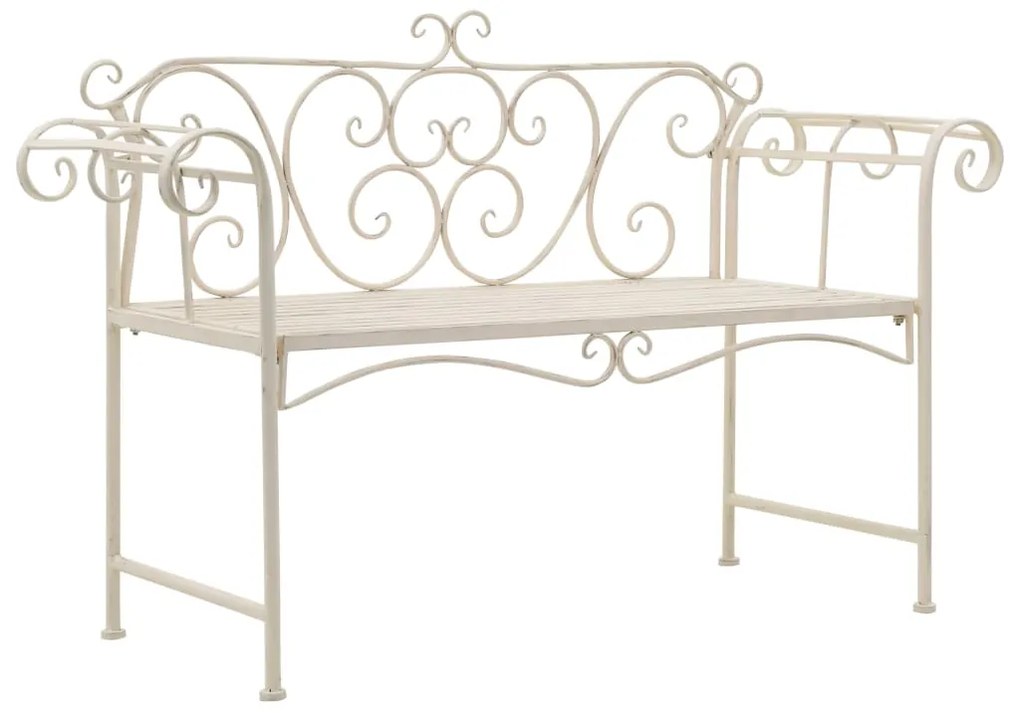 45430 vidaXL Bancă de grădină, alb vintage, 132 cm, metal