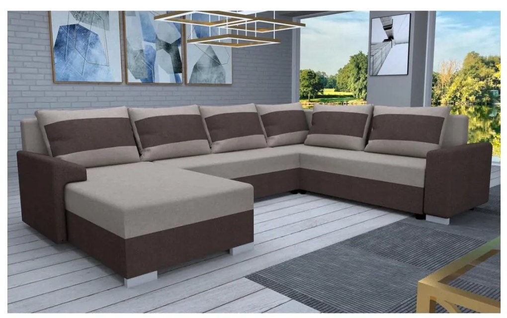 Colțar extensibil universal, tapițat, în formă de U OXFORD, maro/taupe