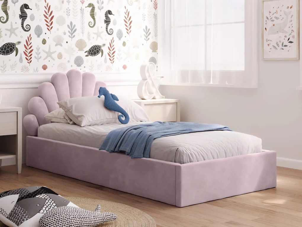 Pat pentru copii tapitat 90x200 cu cadru, roz Velvet Kids Line 3 Scoica
