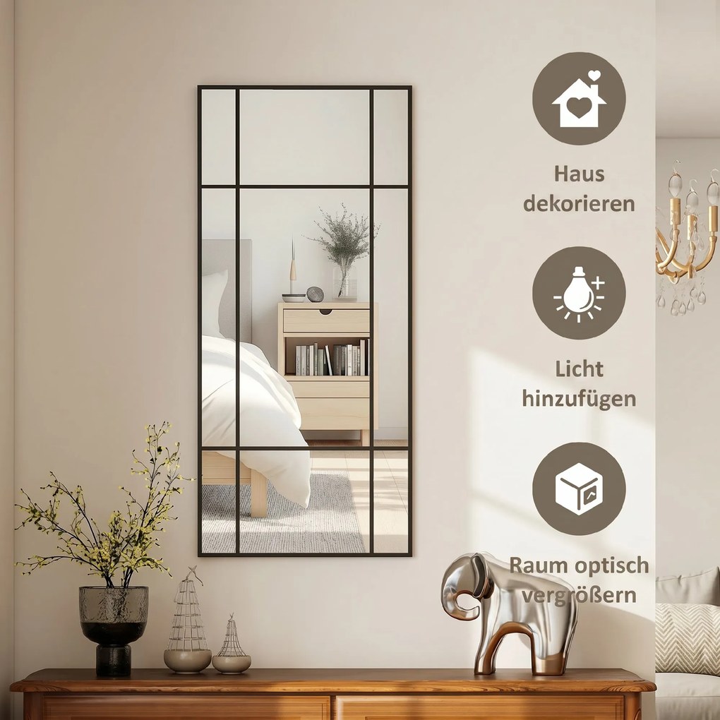 HOMCOM Oglindă de Perete Stil Fereastră Montaj Vertical Orizontal 110x50cm Negru | Aosom Romania