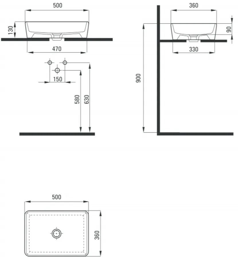 Lavoar pe blat alb lucios 50 cm, dreptunghiular, Deante Hiacynt