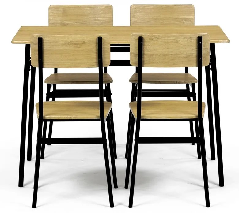 Set de masă Industrial cu 4 scaune, 110 x 70 x 76cm, stejar sălbatic