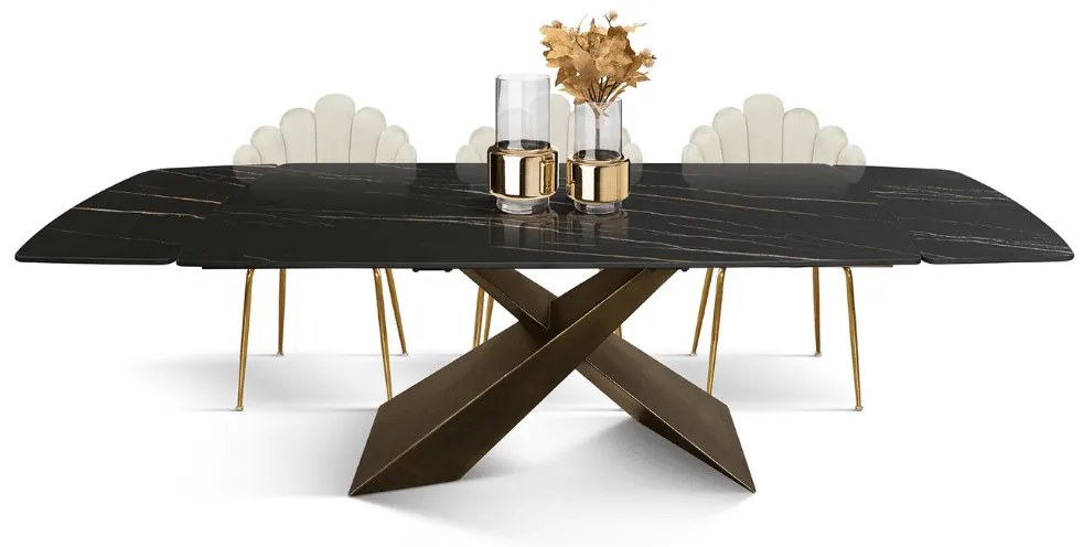 MIRABELLE-MASA BLAT ROTUNJIT CERAMICA NEGRU CU AURIU MAT EXTENSIBILA -PICIOR METALIC BRONZ 160 cm/ 90 cm