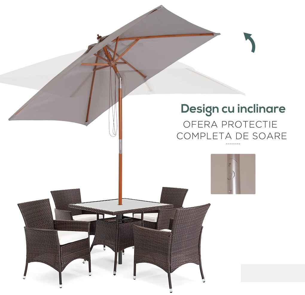 Outsunny Umbrelă de Soare Reglabilă pentru Grădină, Cadru din Lemn, 2x1.5m, Gri | Aosom Romania