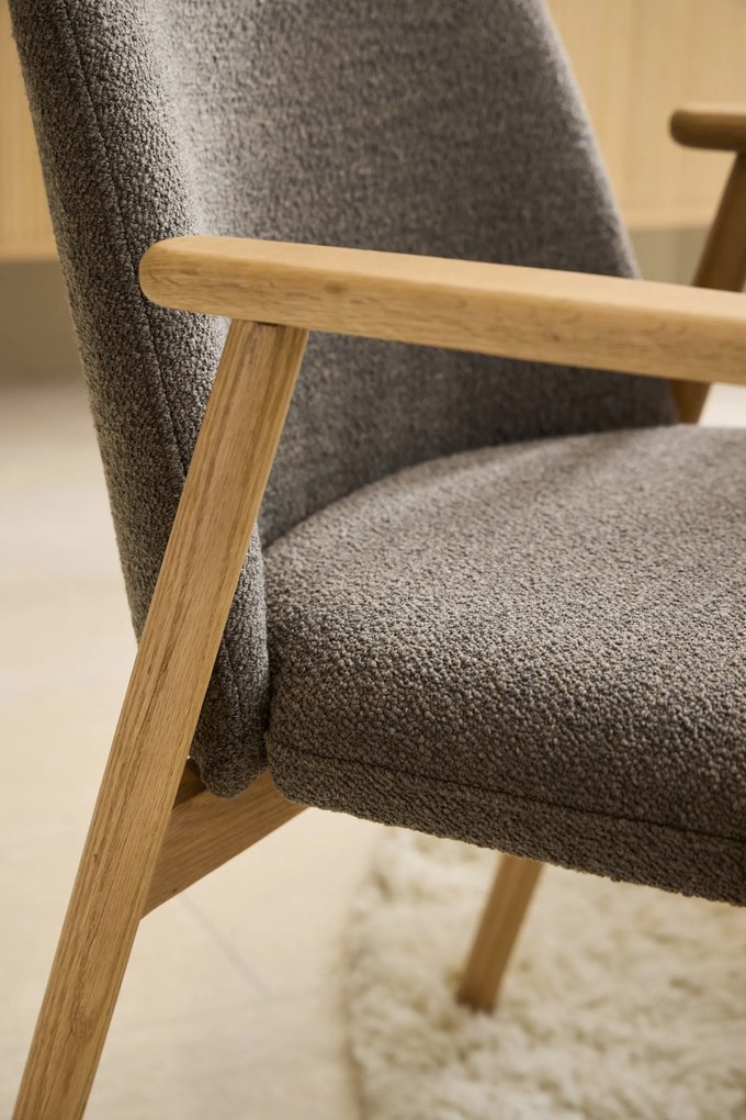 MAZZONI EXPORT RODERIC Maro Taupe (țesătură Monza 40)/cadru stejar uleiat - SCAUN DE LEMN BOUCLÉ PENTRU SUFRAGERIE LIVING BUCĂTĂRIE RETRO
