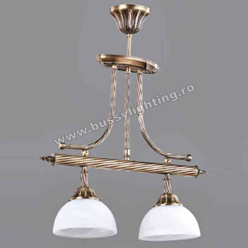 Lustra Pretoria cu 2 Brate, Desing Clasic, Finisaj Bronz Antic, Abajur Alb - Bussy Lighting 3079-52-02B
