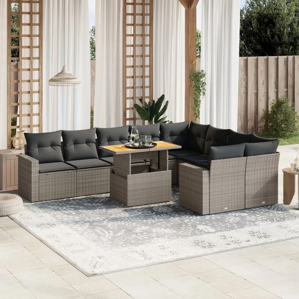 3271473 vidaXL Set mobilier de grădină cu perne, 10 piese, gri, poliratan