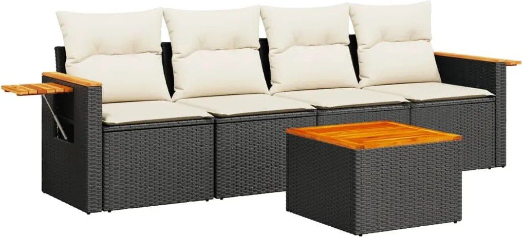 vidaXL Set mobilier de grădină cu perne, 5 piese, negru, poliratan