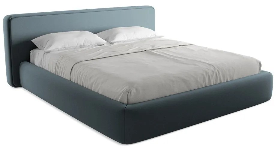 Pat matrimonial albastru tapițat cu spațiu de depozitare cu somieră 180x200 cm Kiana – Makamii