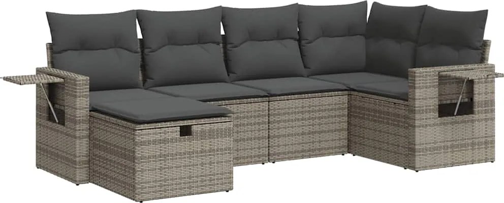 vidaXL Set mobilier grădină cu perne, 6 piese, gri, poliratan