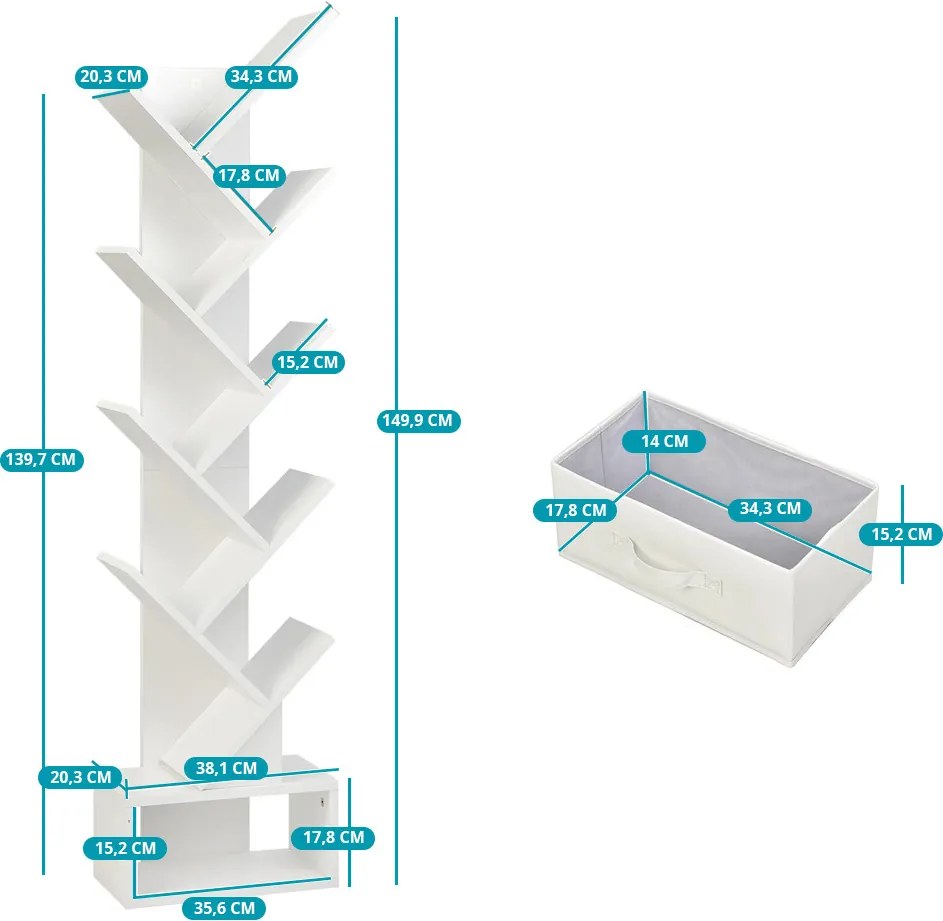 Bibliotecă cu 10 rafturi, albă