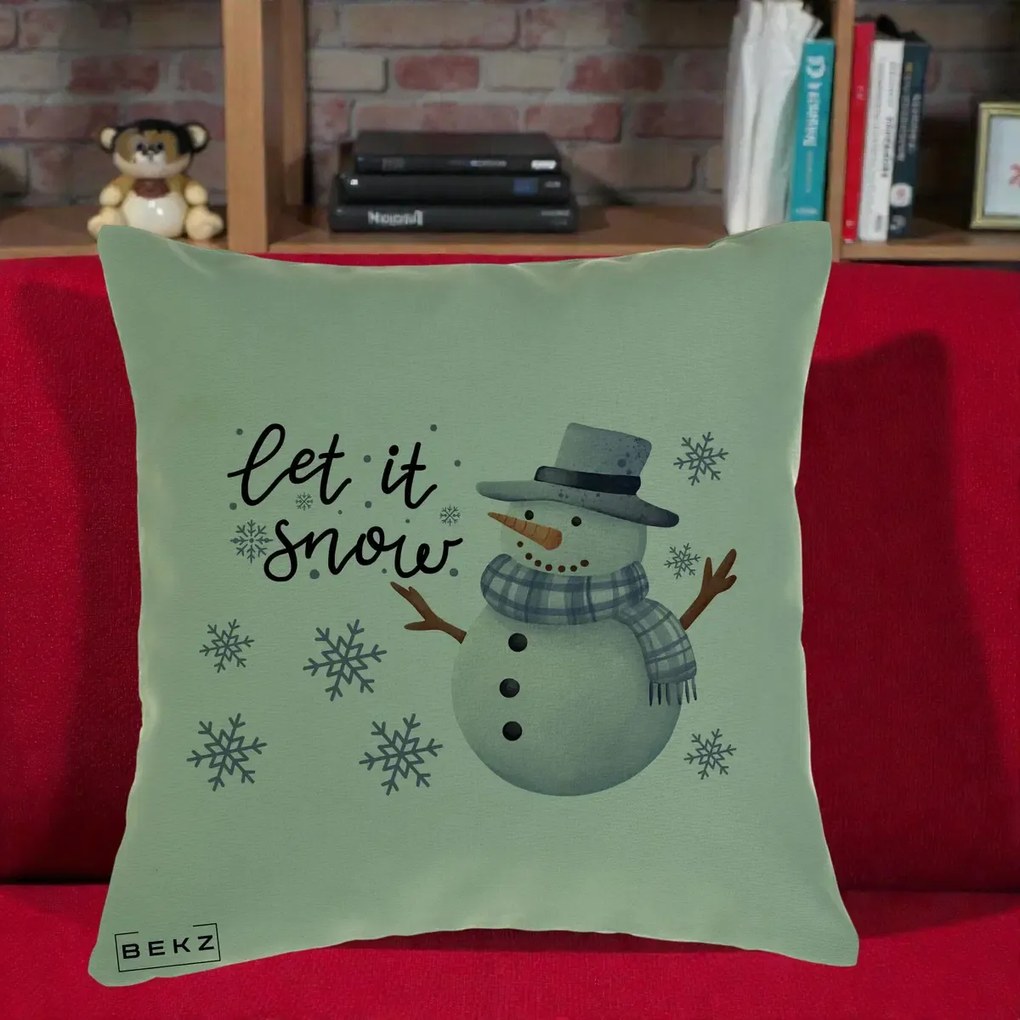 Perna Decorativa Let It Snow Om de Zapada, 40x40 cm, Verde, Husa Detasabila, Perna Inclusa, BEKZ®