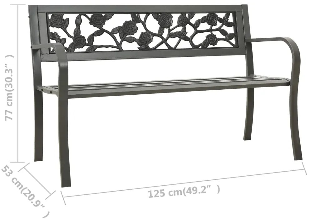 Banca de gradina, gri, 125 cm, otel 1, Gri, 125 cm, Trandafir, 125 cm