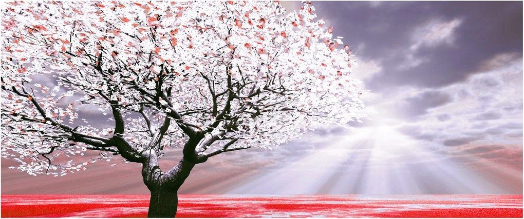 Tablou cu pomul roșu (120x50 cm)