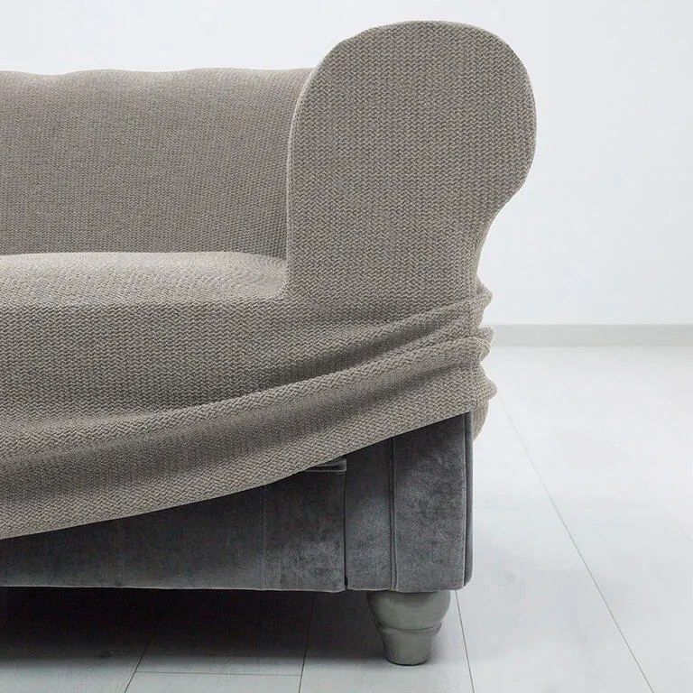Huse super elastice HARMONIA gri deschis canapea cu otoman dreapta (l. 210 - 320 cm)