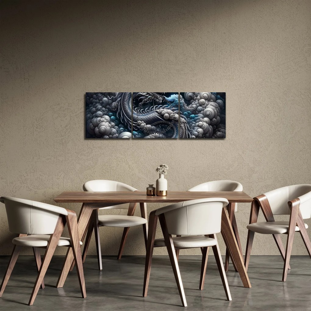 Tablou – Dragon în fum (cu ceas) (90x30 cm)