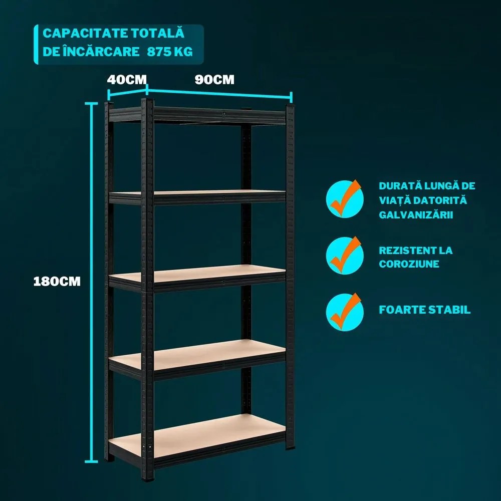 Raft cu capacitate mare HEAVY, max. 875kg, 90x40x180cm, negru Jurhan