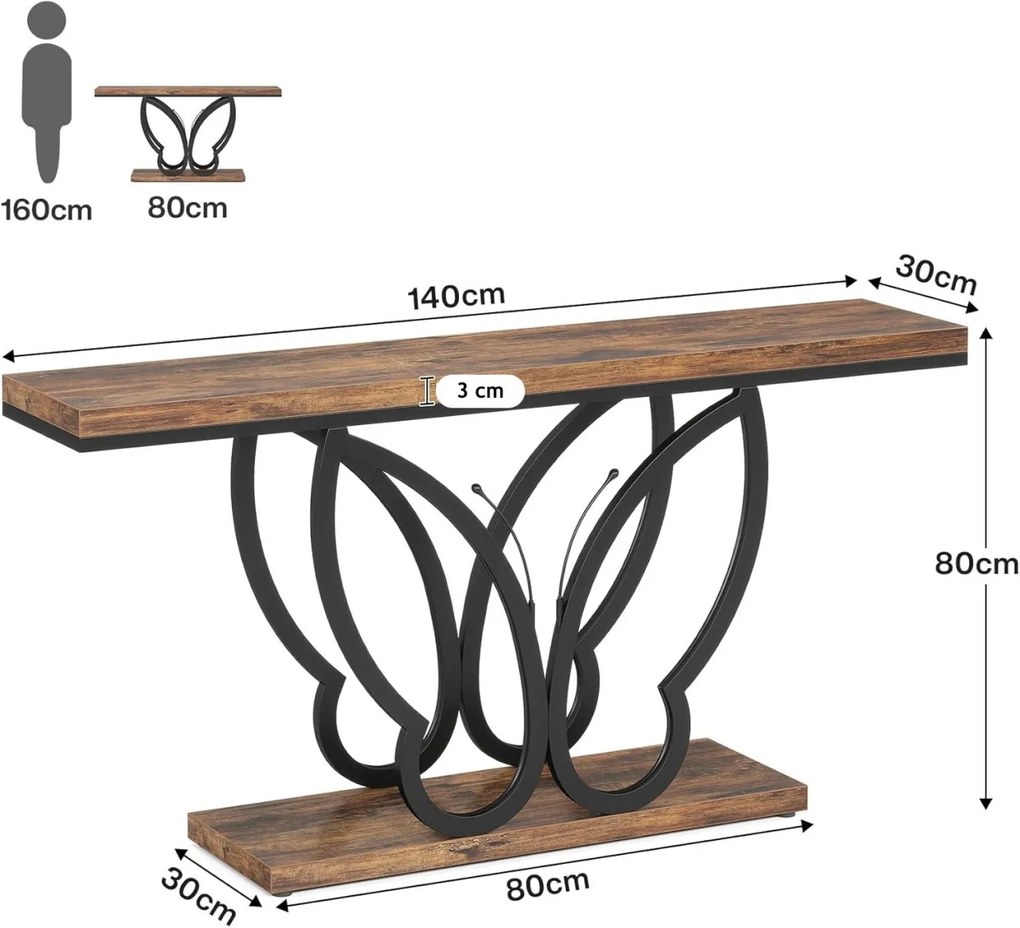 MACI20 - Masa Consola, 140 cm, masuta hol, living, dormitor - Negru - Maro