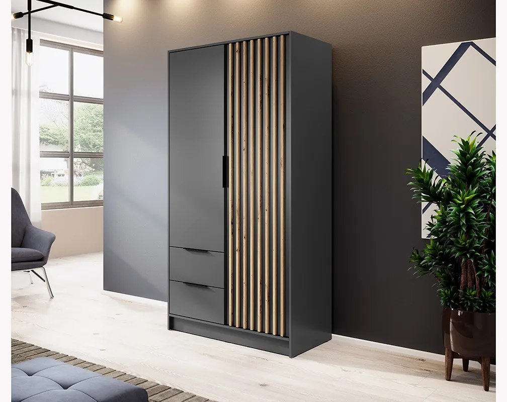 Dulap Neria 105 cm - grafit / stejar artisan