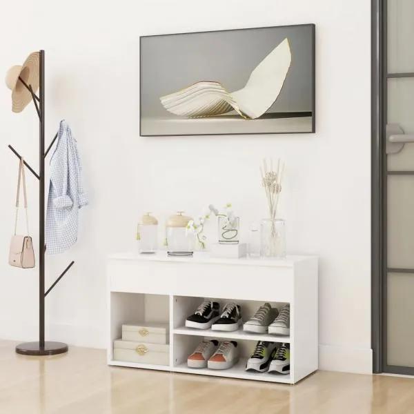 vidaXL Banchetă pantofar, alb, 80x30x45 cm, pal