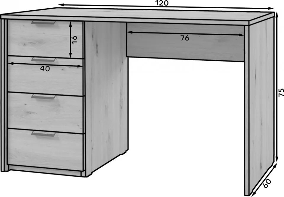 Birou cu patru sertare, stejar rustic, 140/120x75 cm, Barold, Eltap (Lungime: 140 cm, Culoare: Stejar rustic)