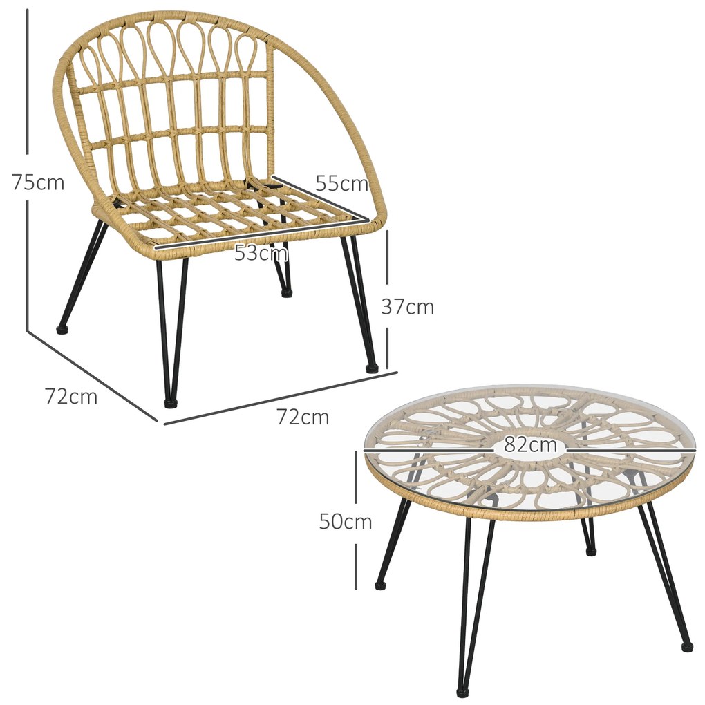 Outsunny Set Grădină din Ratan din 5 Piese, Set de Exterior cu Masă Rotundă și 4 Scaune cu Perne, 82x82x50 cm, Bej | Aosom Romania