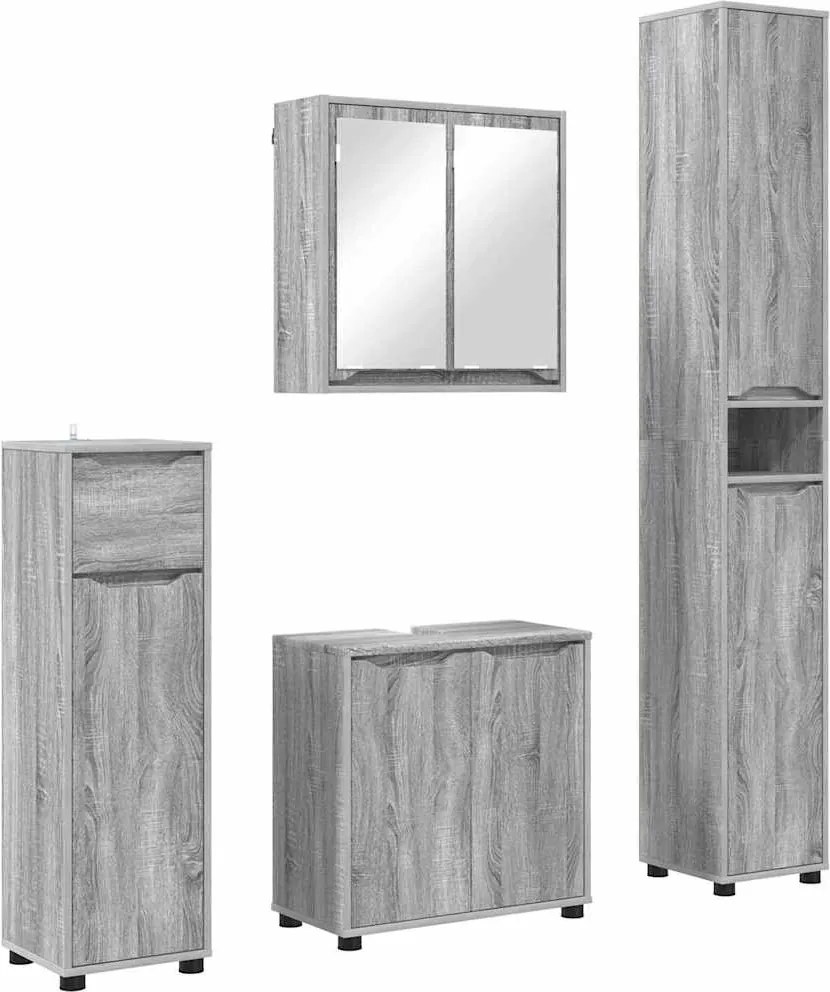 vidaXL Set de mobilier pentru baie 4 pcs Gri Sonoma Lemn compozit