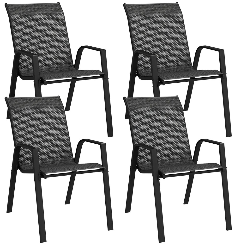 Outsunny Set 4 Scaune Stivuibile din Ratan pentru Exterior, cu Cotiere și Spătar, Ideal pentru Terasă, Verandă, Gri | Aosom Romania