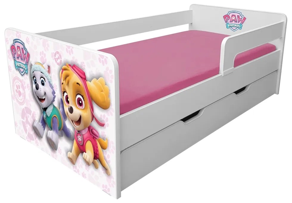 Pat Pentru Fetite 2-8 ani Paw Patrol Pink P1L Cu Sertar Pc-p-paw-pink-p1l-srt-70