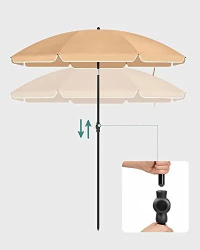 Umbrela de gradina gri taupe din poliester si metal, ∅ 160 cm, Vasagle