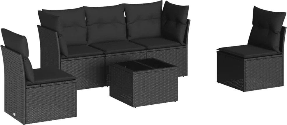 vidaXL Set mobilier de grădină cu perne, 6 piese, negru, poliratan