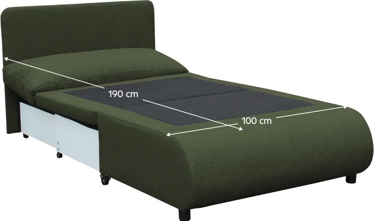 Fotoliu extensibil cu spaţiu de depozitare, verde, FLIK