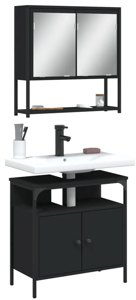 vidaXL Set mobilier de baie, 2 piese, negru, lemn compozit