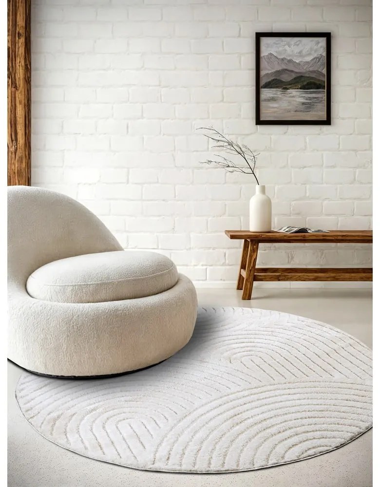 Covor alb rotund ø 200 cm Panglao New York White – Elle Decoration