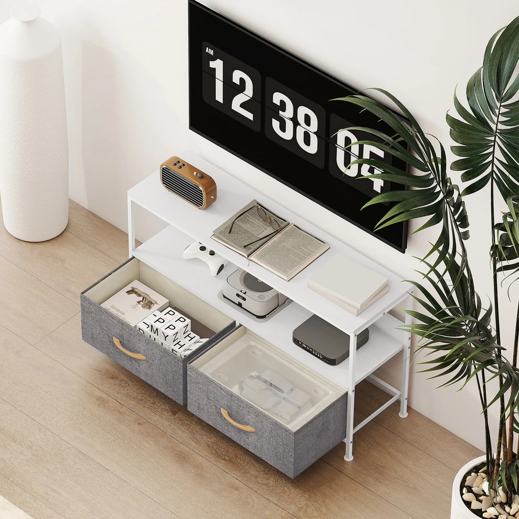 HOMCOM Mobilier TV pentru 47" cu Sertare Pliabile din Material Textil și Raft din Metal și MDF, 98x29x56 cm, Negru | Aosom Romania