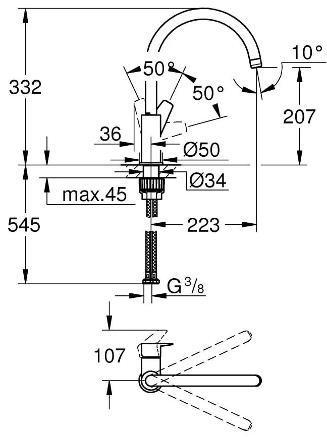 Set baterii baie si bucatarie Grohe Bauedge bara(GRO112927,31367001)