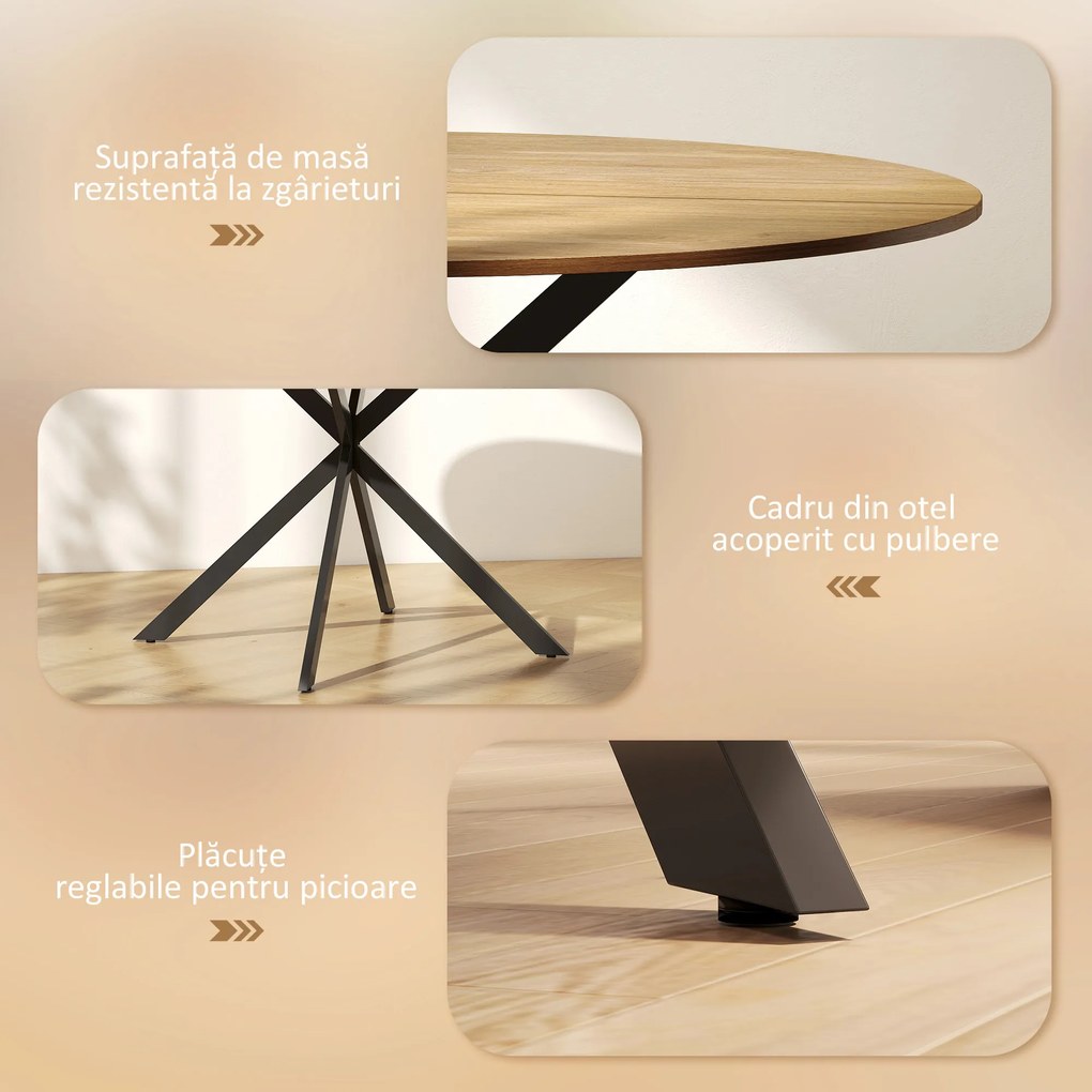 HOMCOM Masă Rotundă de Sufragerie pentru 4 Persoane cu Structură din Oțel Ø120x75 cm Stejar | Aosom Romania