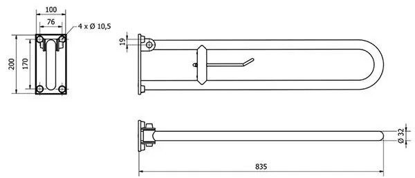 Bara de siguranta rabatabila cu porthartie, Thermomat, 83 cm, alb