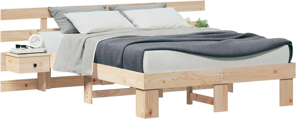 vidaXL Cadru de pat cu headboard Maro 140 x 190 cm Lemn de pin masiv