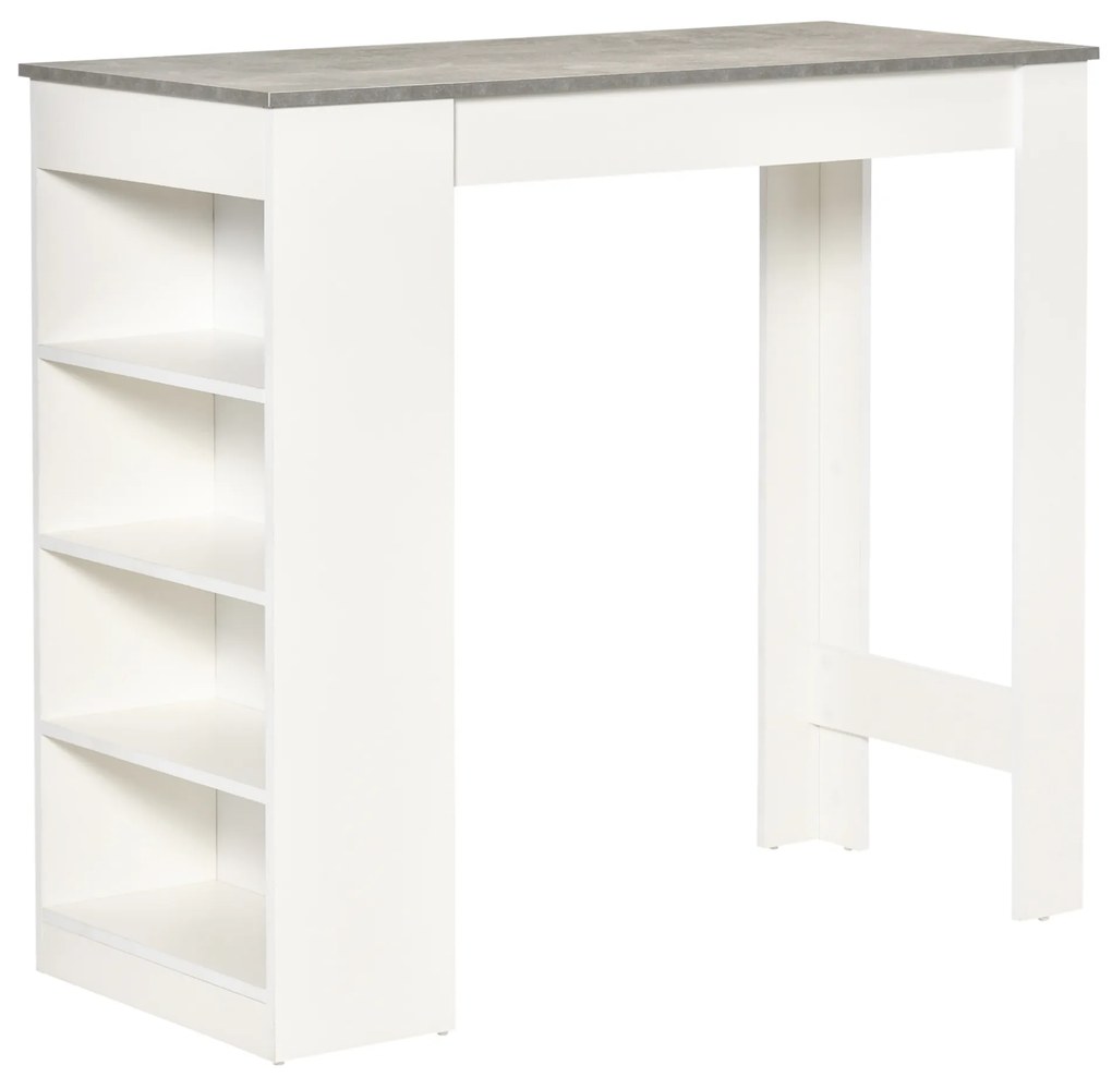 HOMCOM Masă de Bar Masă Înaltă Tip Bistró de Bucătărie cu Raft de 4 Nivele Stil Modern din Melamină pentru Dining Sufragerie 115x50x102,7 cm Alb și Gri | Aosom Romania