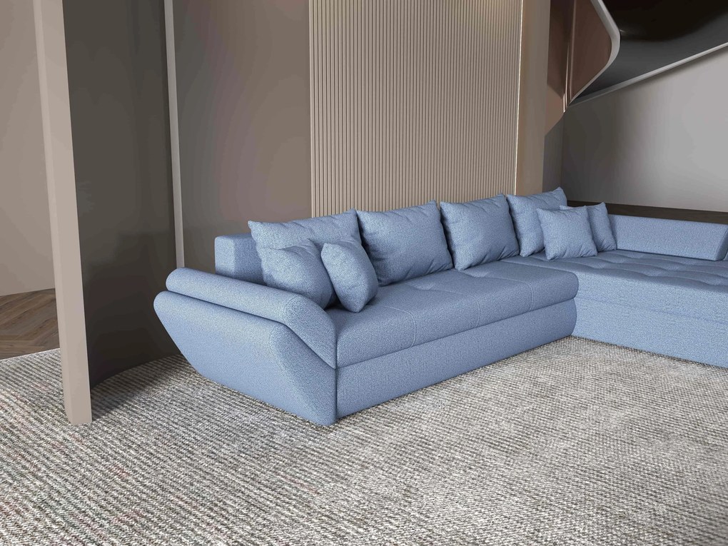 Colțar extensibil dumonde cu ladă de depozitare si sezut confortabil din spuma high-density, Loana XL Enjoy Albastru II 335x185 cm