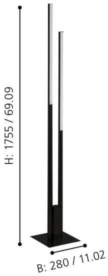 Lampadar LED RGBW dimabil FRAIOLI-Z 2xLED/16W/230V negru Eglo 900082