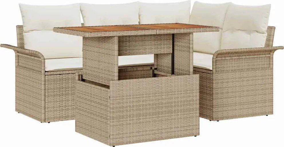 vidaXL Set de canapele pentru grădină 5 pcs Bej Rattan poli