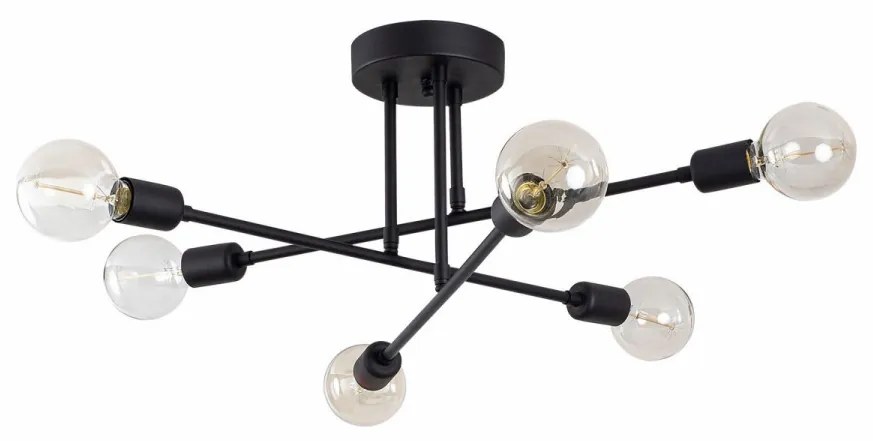 Lustra 6 Becuri Flower - 174, Soclu E27, Max. 40W, Culoare Negru
