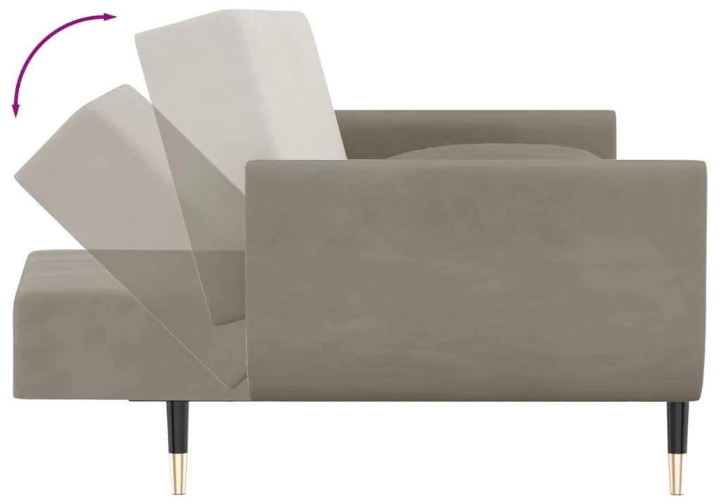 Canapea extensibila 2 loc.,taburet2 perne,catifea,gri deschis Gri deschis, Cu scaunel pentru picioare