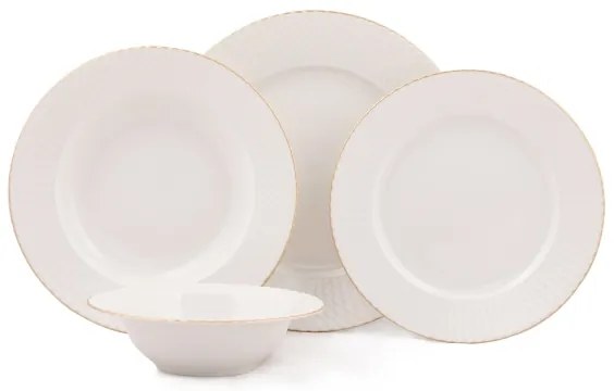 Set de veselă 24 piese, din porțelan, alb/auriu