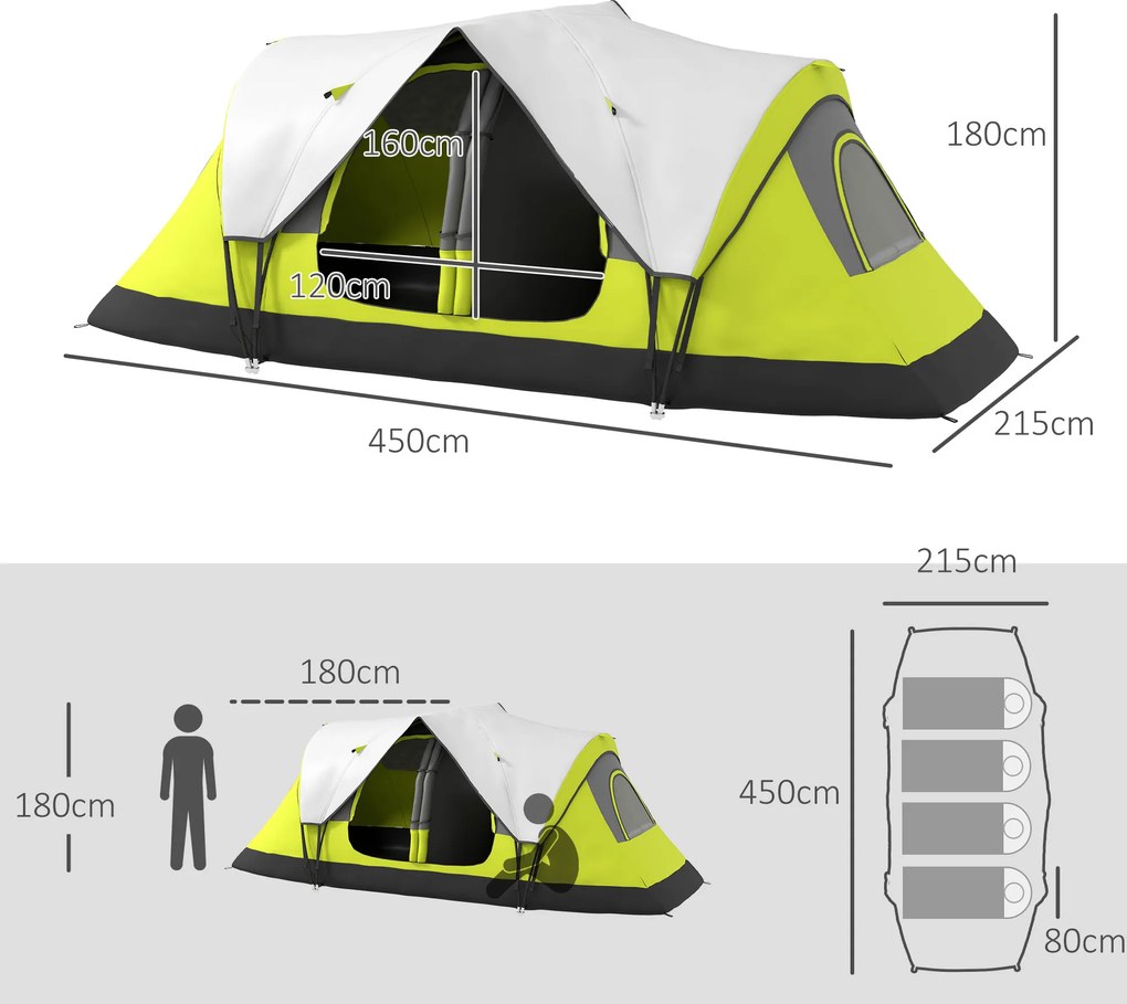 Outsunny Cort de Camping cu 2 Dormitoare pentru 6-8 Persoane | Aosom Romania