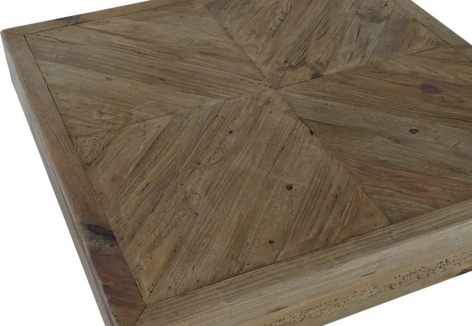 Măsuță de cafea pătrată din lemn de pin reciclat, natur, cu blat în model geometric, 36 x 100 x 100 cm, „Dervin” – Ethnic Collections
